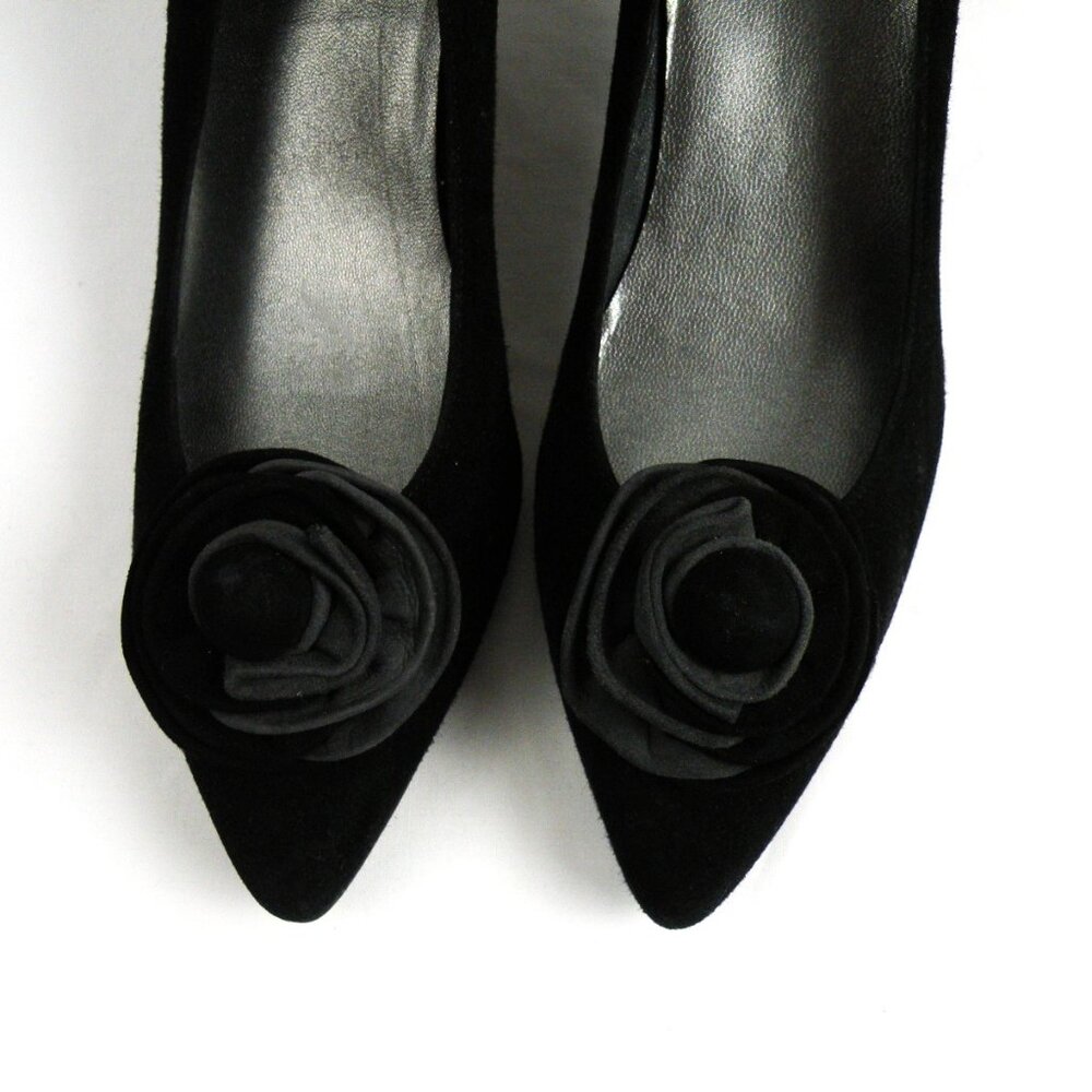NEW Stuart Weitzman Black/Gray Suede Rosette Pumps 7.5 M